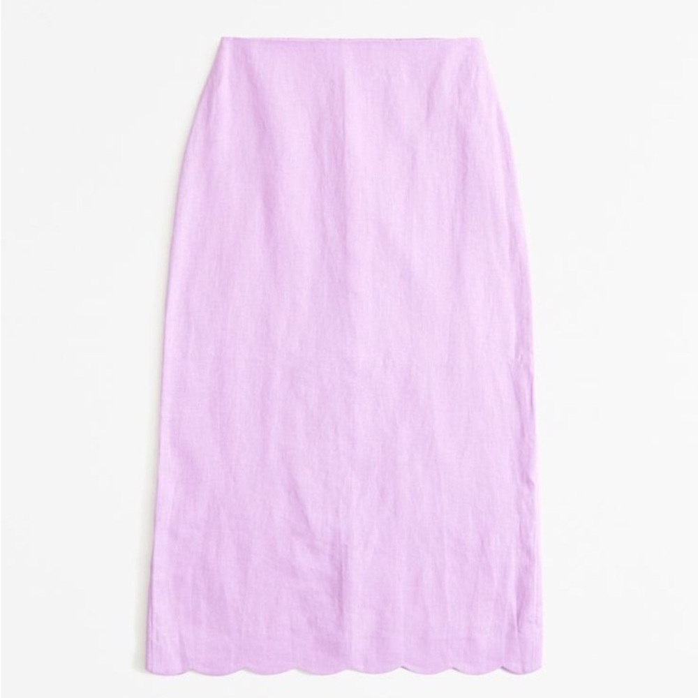 A&F Women's Linen Scallop-Hem Midi Skirt NWT